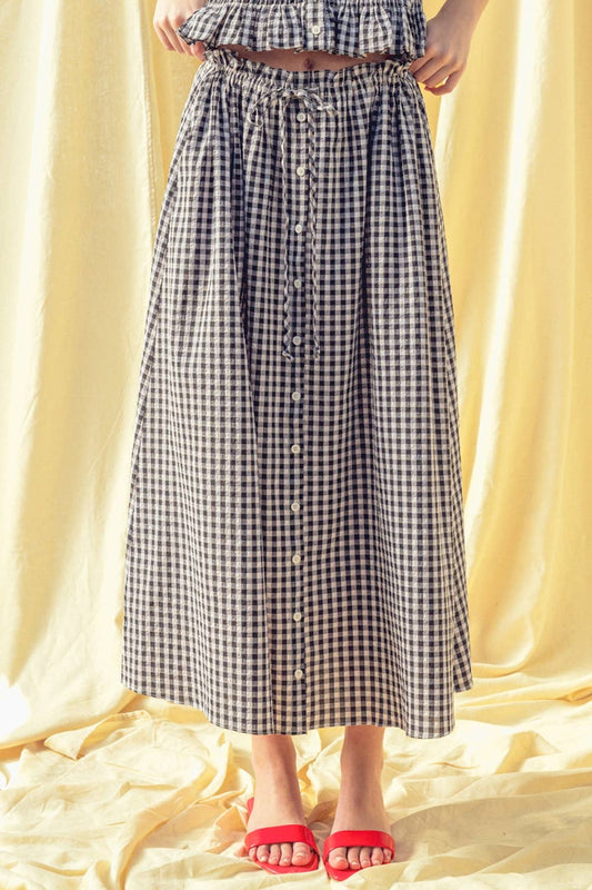 Black Check Gingham Pattern Long Skirt