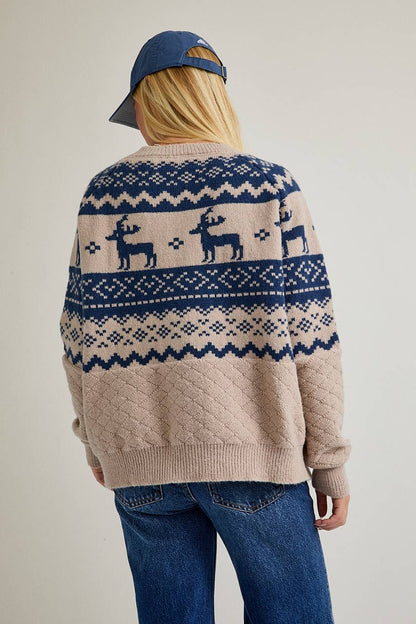 Cozy Crew-Neck Nordic Cardigan