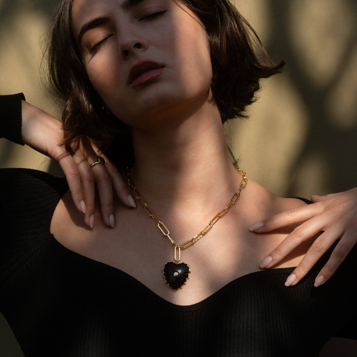 Thatch Malene Onyx Heart Necklace