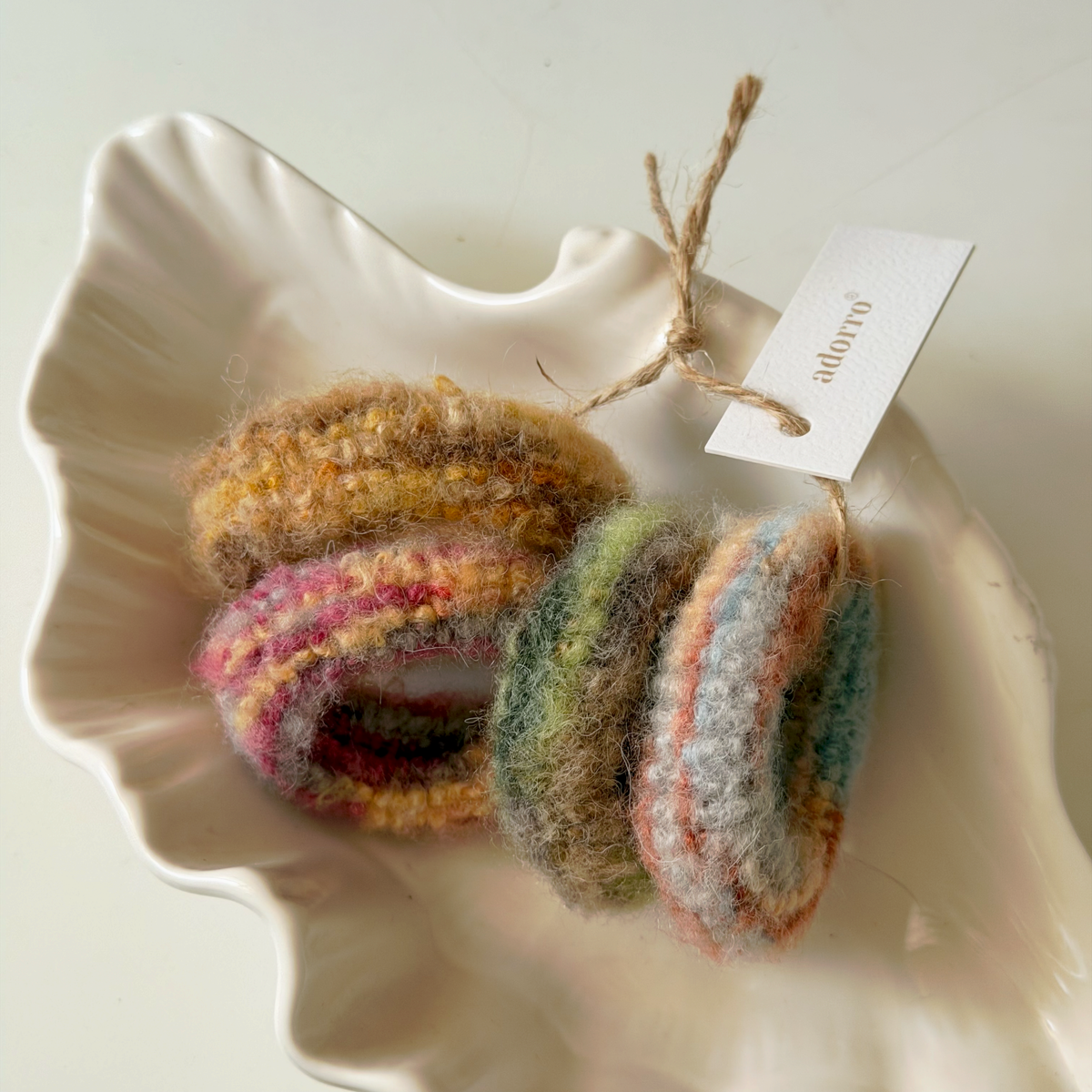 Fuzzy Multicolor Seamless Knit Jumbo Hair Ties  (Set of 4)