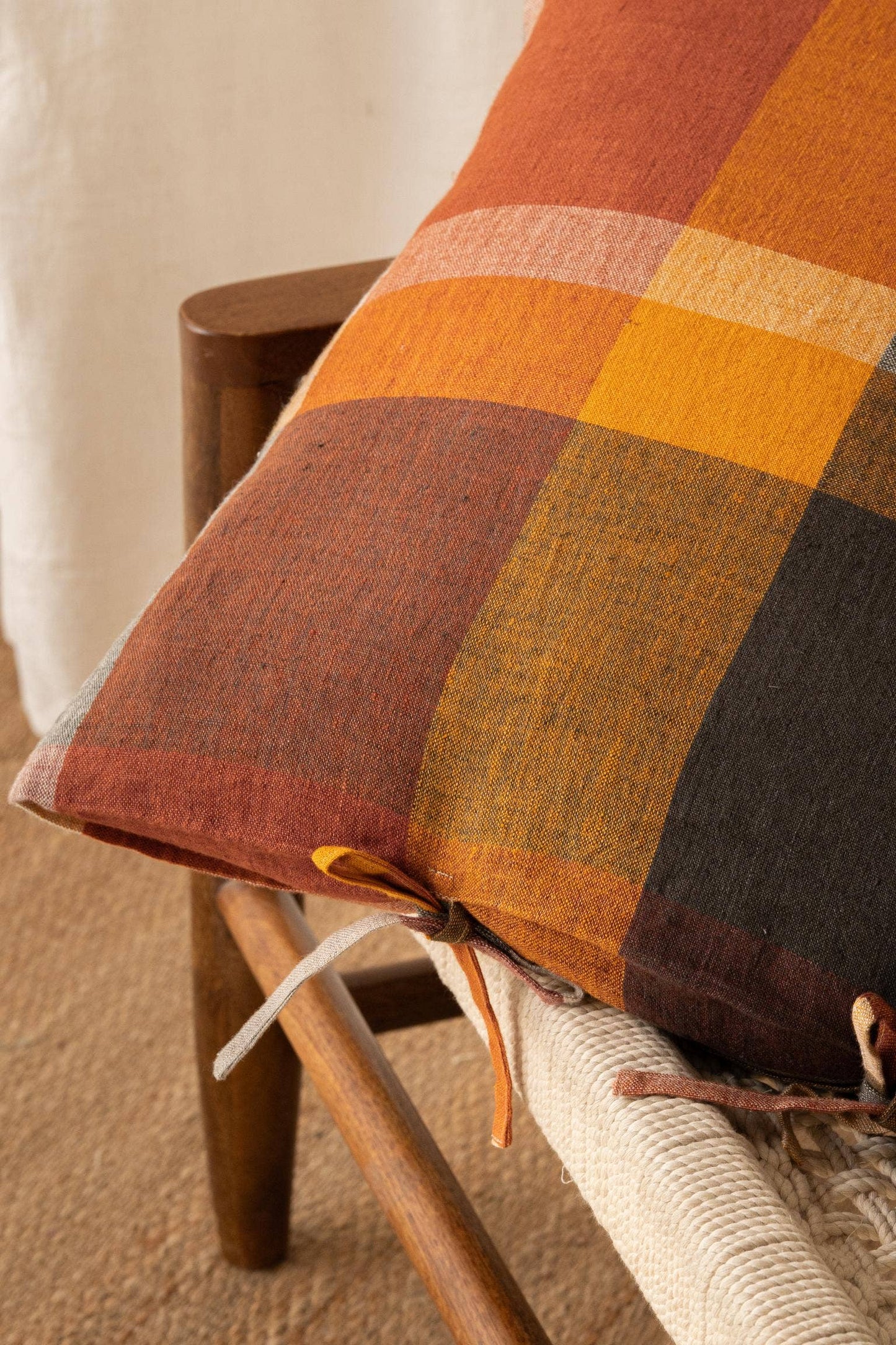 Linen Eugene Throw Pillow with Tie Knots
