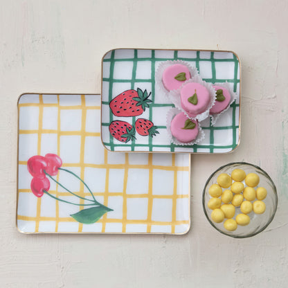 Strawberries Grid Enamel Tray 8x6