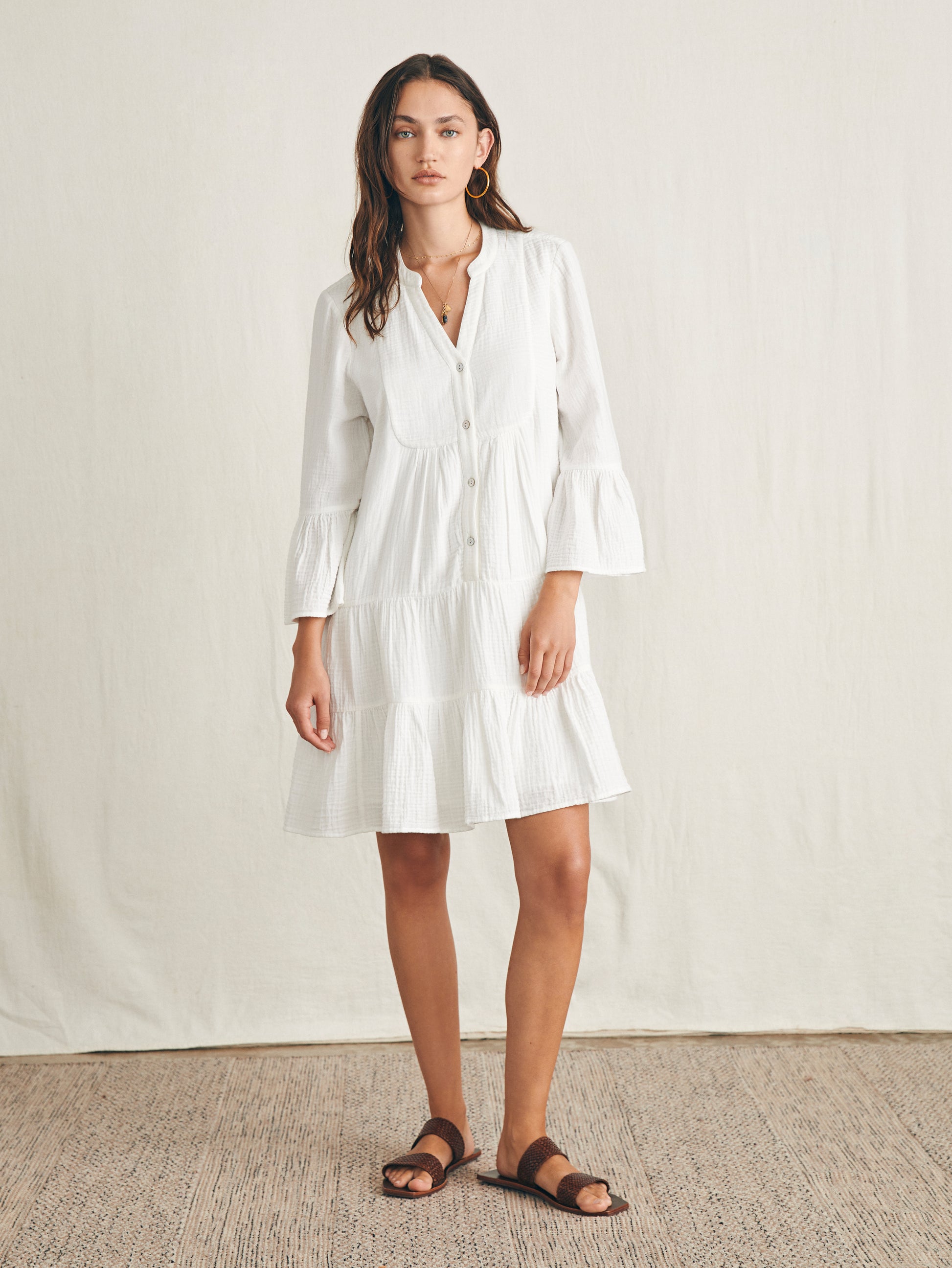 white cotton button dress