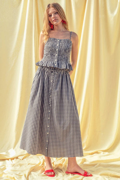 Black Check Gingham Pattern Long Skirt