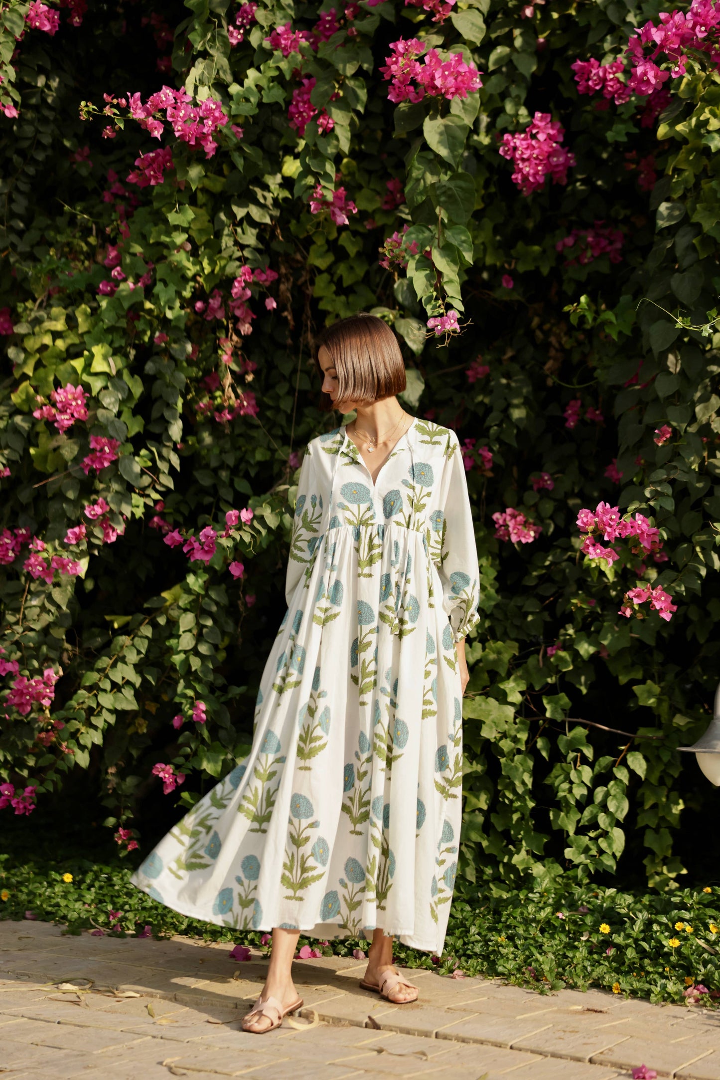Taj Maxi Dress Blue Flower Block Print