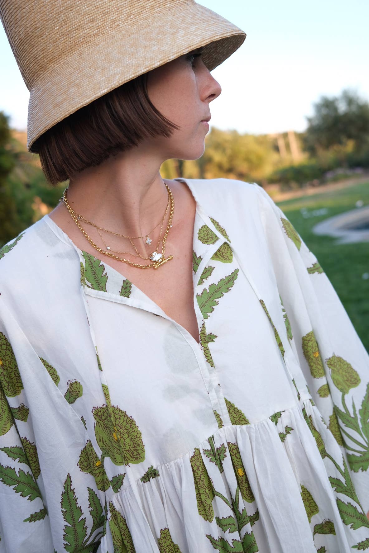 Taj Mini Dress Green Flower Block Print