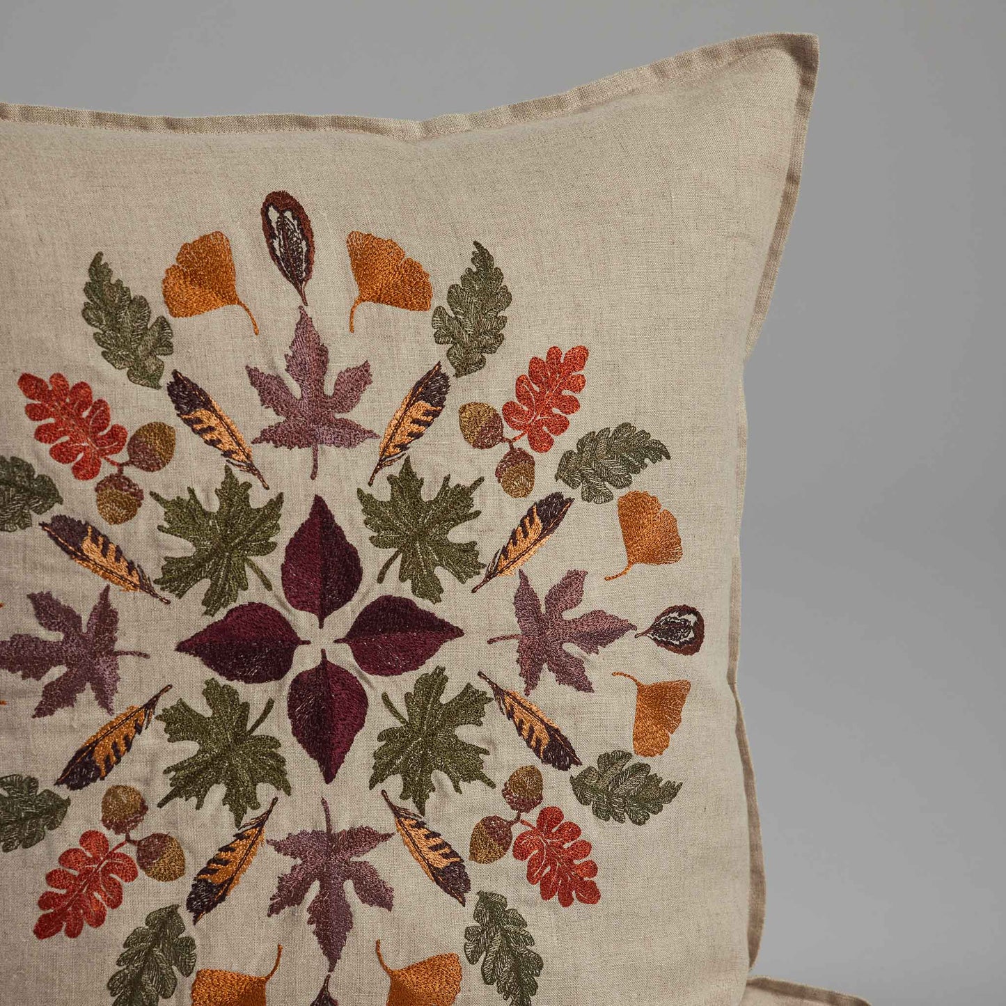 Embroidered Fall Leaves Throw Pillow