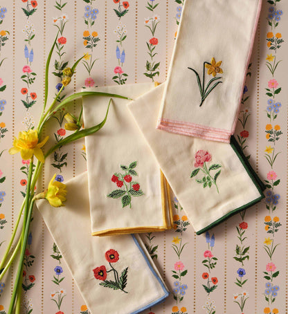 Garden Study Embroidered Cotton Napkins, Assorted Set of 4