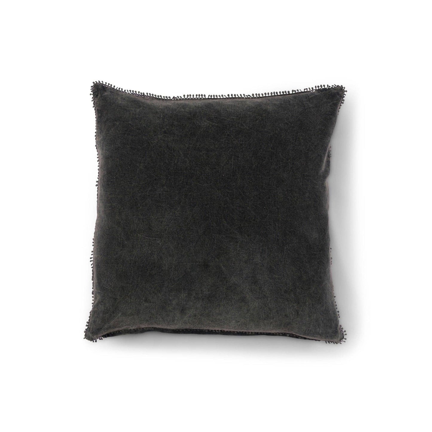 Pine Velvet Pillow With Poms - 22"x22