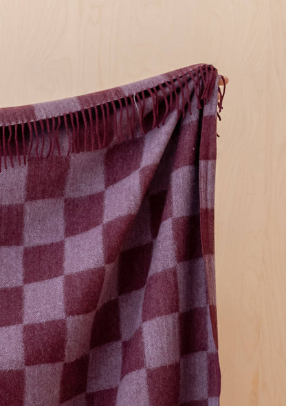 Recycled Wool Blanket in Burgundy & Lilac Checkerboard