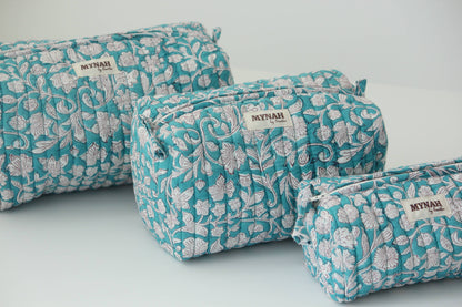 Teal thistle print travel/makeup/organizer/bag-Set of 3 