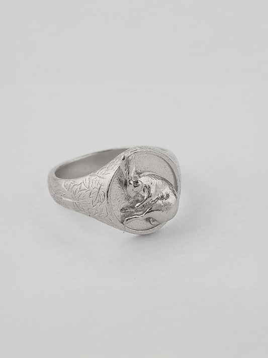 Engraved Sleeping Hare Signet Ring
