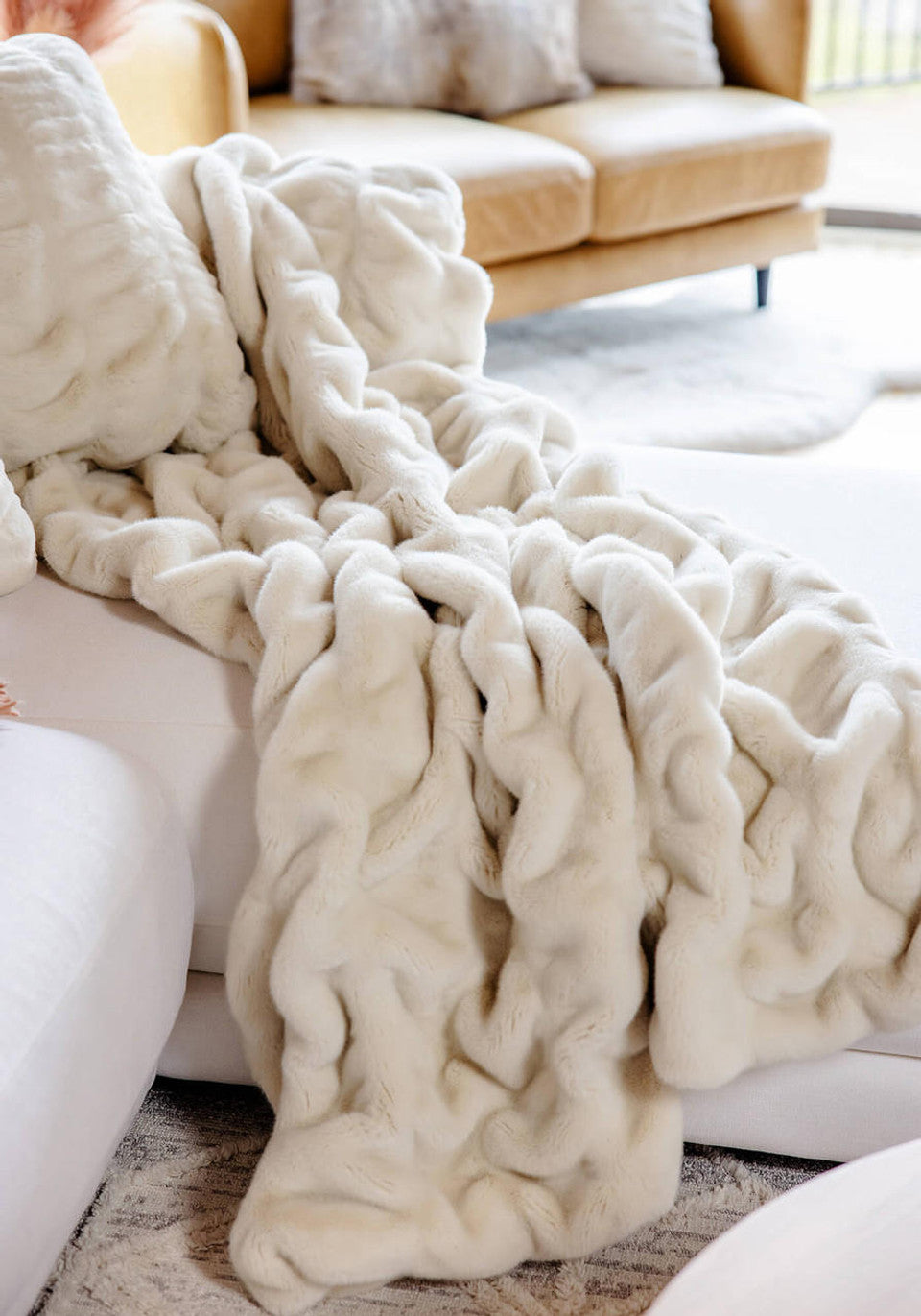 Ivory Mink Faux Fur Throw 60x72