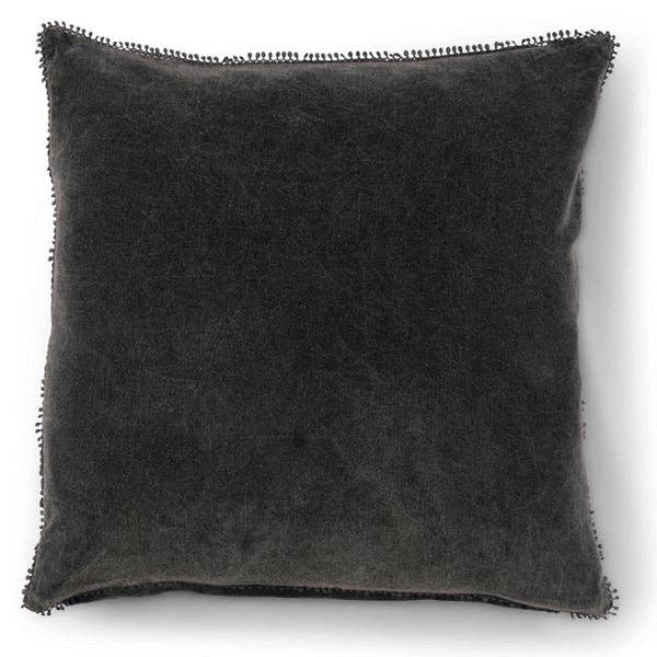 Pine Velvet Pillow With Poms - 22"x22