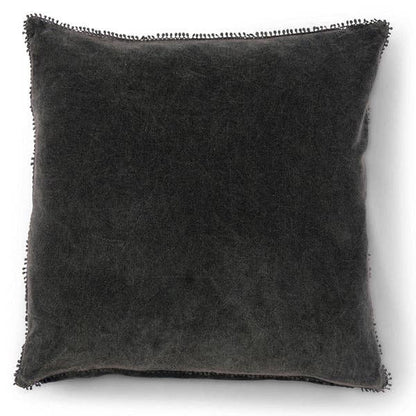 Pine Velvet Pillow With Poms - 22"x22