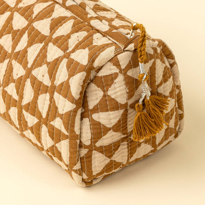 Zyra Block Print Vanity Pouches S/3, Ochre