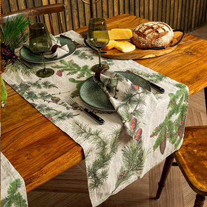 Shady Conifers Linen Table Runner 18" x 54"
