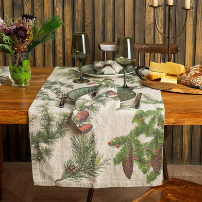 Shady Conifers Linen Table Runner 18" x 54"