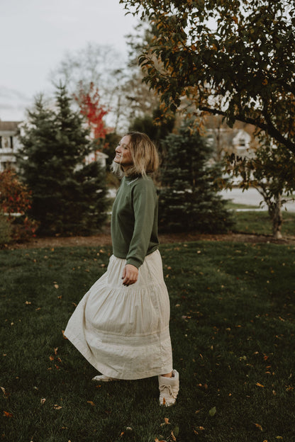 Vermont Embroidered Sweatshirt Green with Floral Embroidered Sleeve
