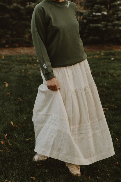 Vermont Embroidered Sweatshirt Green with Floral Embroidered Sleeve