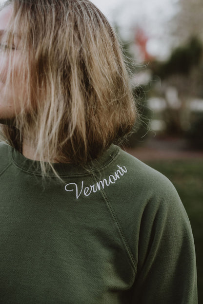 Vermont Embroidered Sweatshirt Green with Floral Embroidered Sleeve