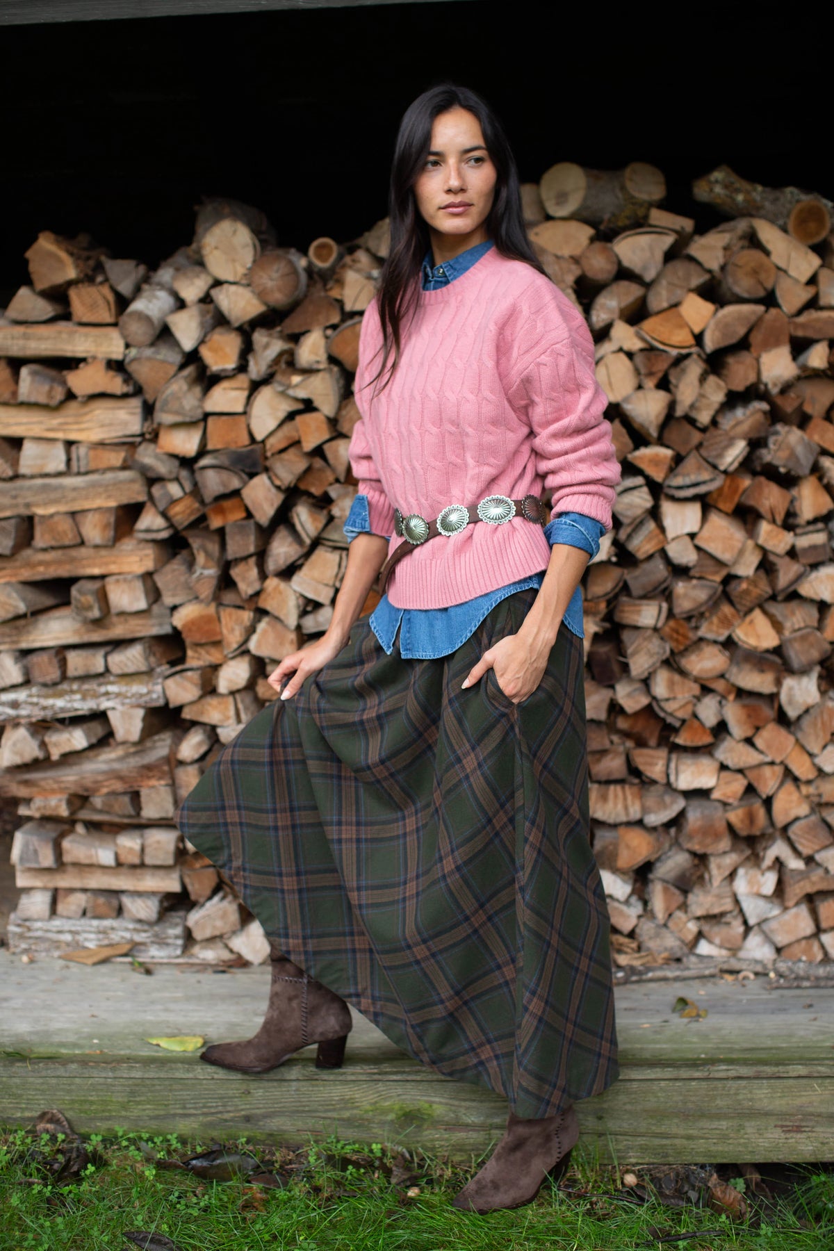 Marea Charlotte Skirt in Hunter Plaid