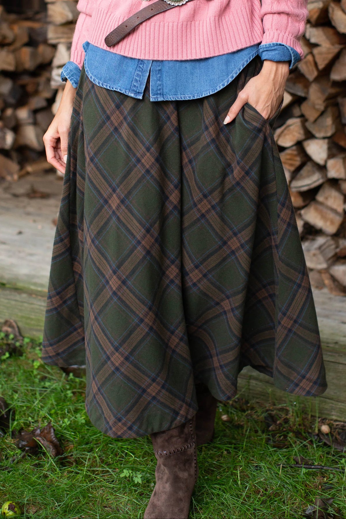 Marea Charlotte Skirt in Hunter Plaid