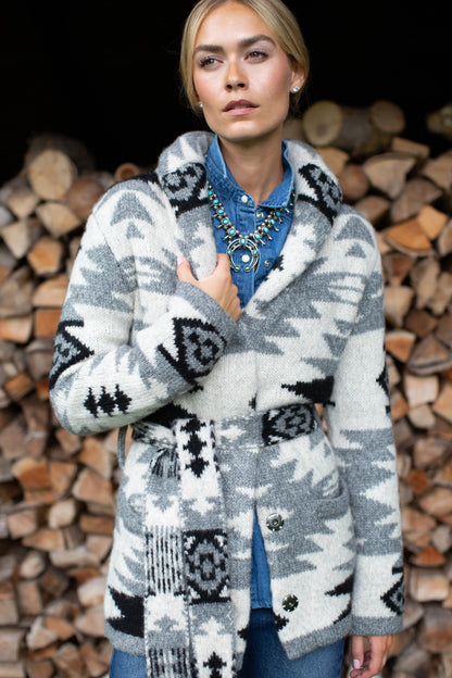 Marea Sedona Sweater Coat in Grey Intarsia