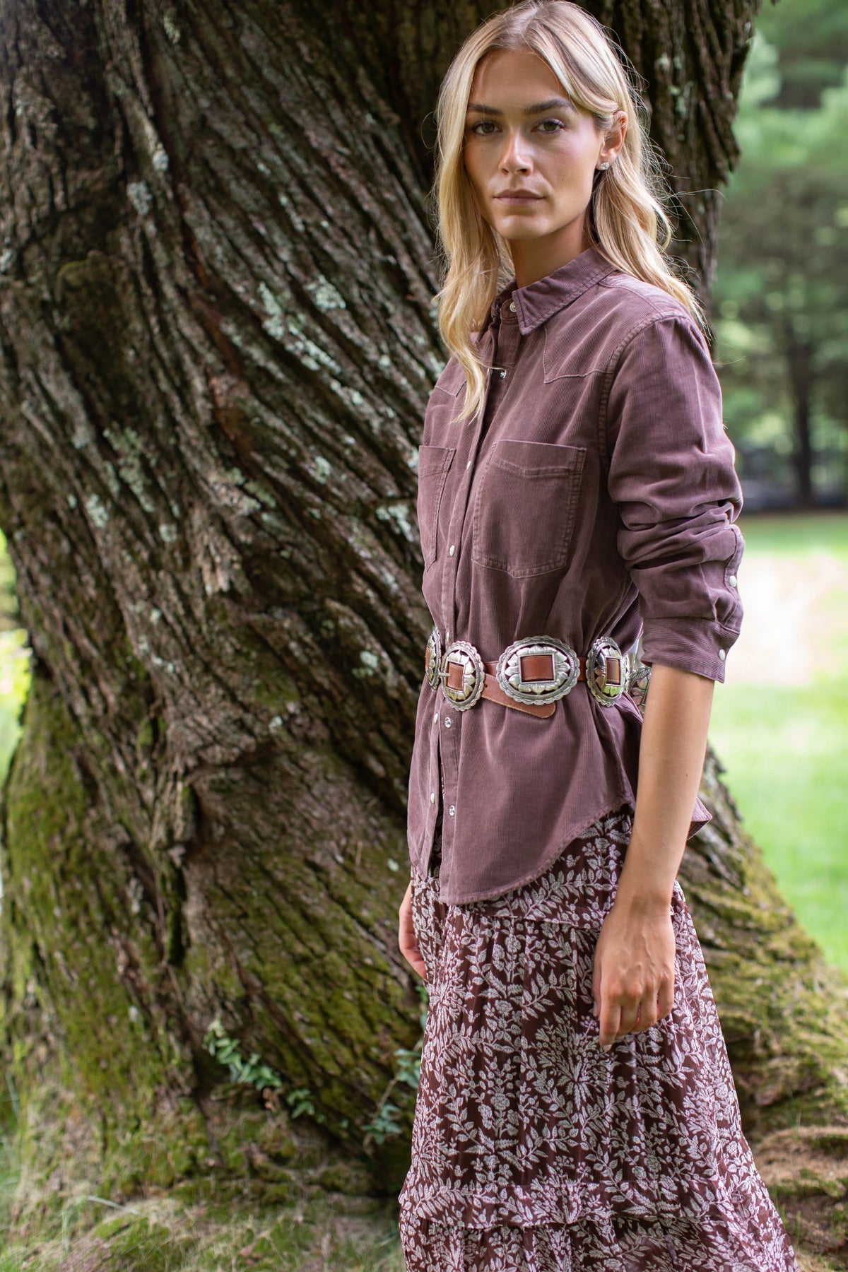Marea Corduroy Western Shirt in Brown