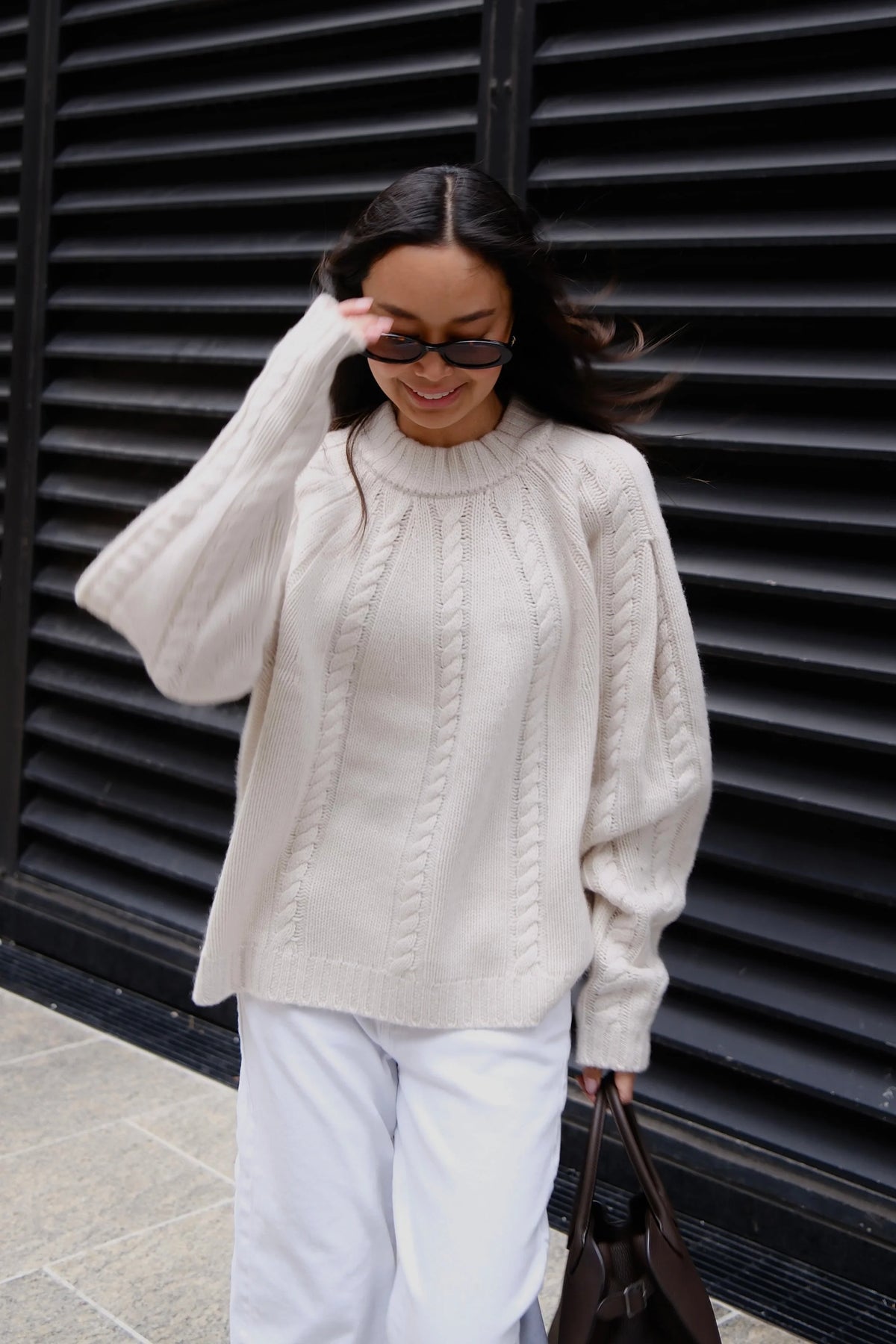 White + Warren Reversible Cashmere Blend Raglan Sweater